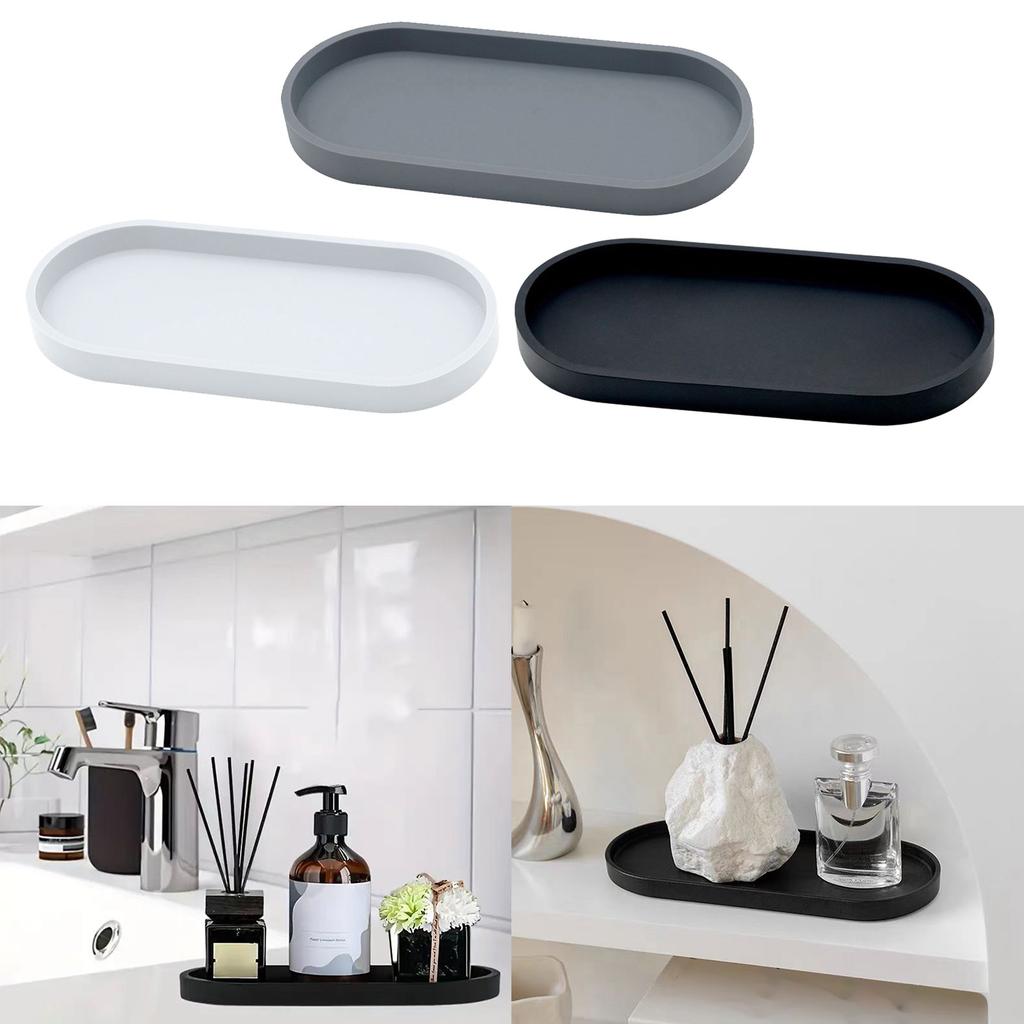 Multipurpose Silicone Ellipse Bathroom Storage Tray Waterproof Nonslip Organizers For Cosmetics And Toiletries