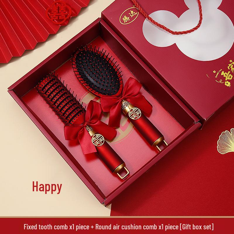 Red Wedding Comb & Cushion Set: Bridal Dowry Gift Box with Mirror
