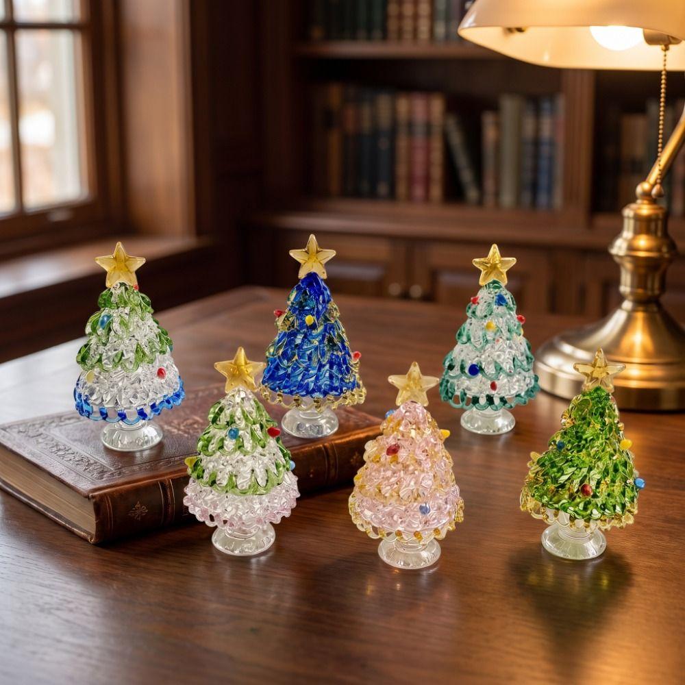 Miniature Christmas Tree Miniature Glass Handcrafted Glass Sculpture Desktop Decoration
