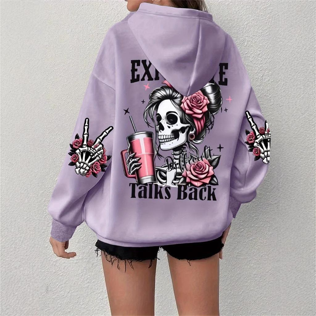 Europe and the United States popular autumn and winter large size sweatshirt printed skull hoodie long sleeve hooded European size sweater