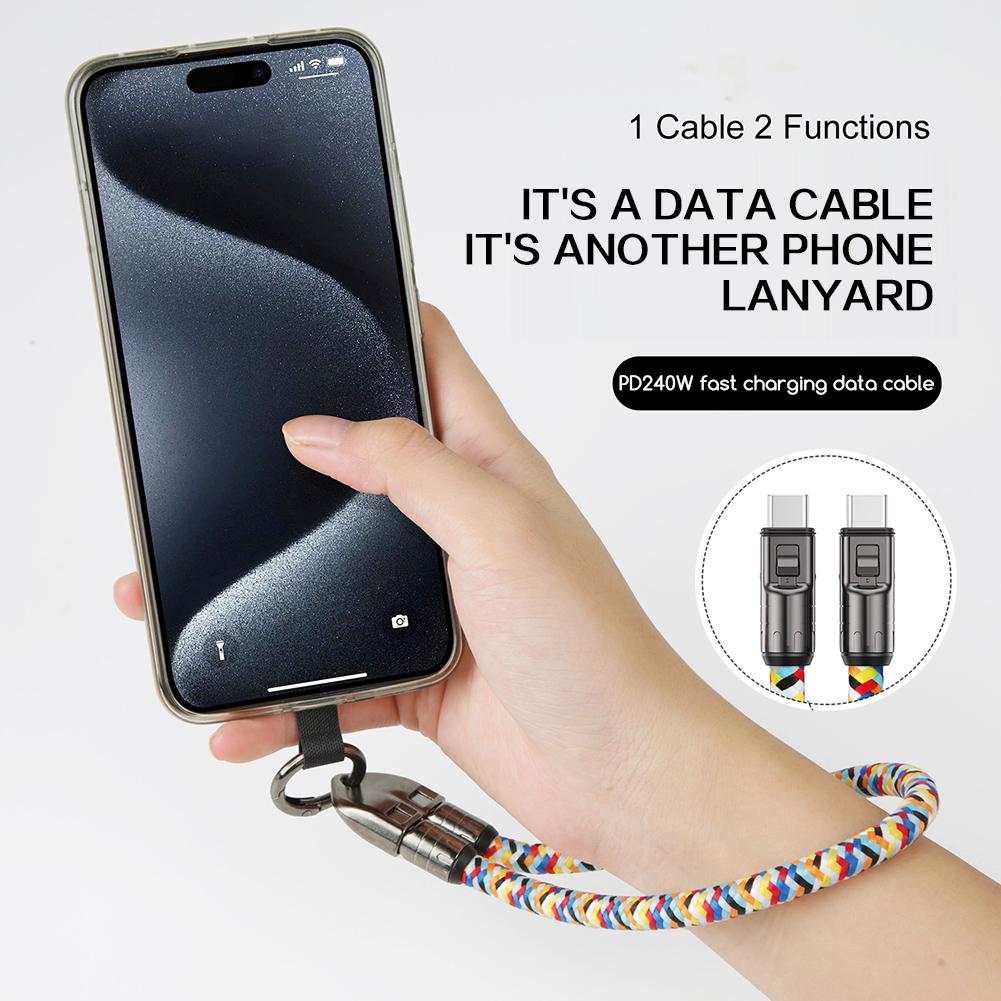 2 v 1 Šňůrka na mobilní telefon s nabíjecím kabelem, Univerzální klip na telefon proti ztrátě, Podpora 480 Mbps datového přenosového kabelu pro smartphony