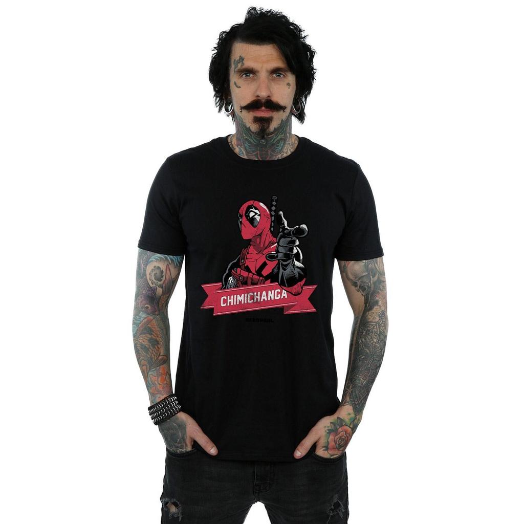 Marvel Mens Deadpool Chimichanga Finger T-Shirt