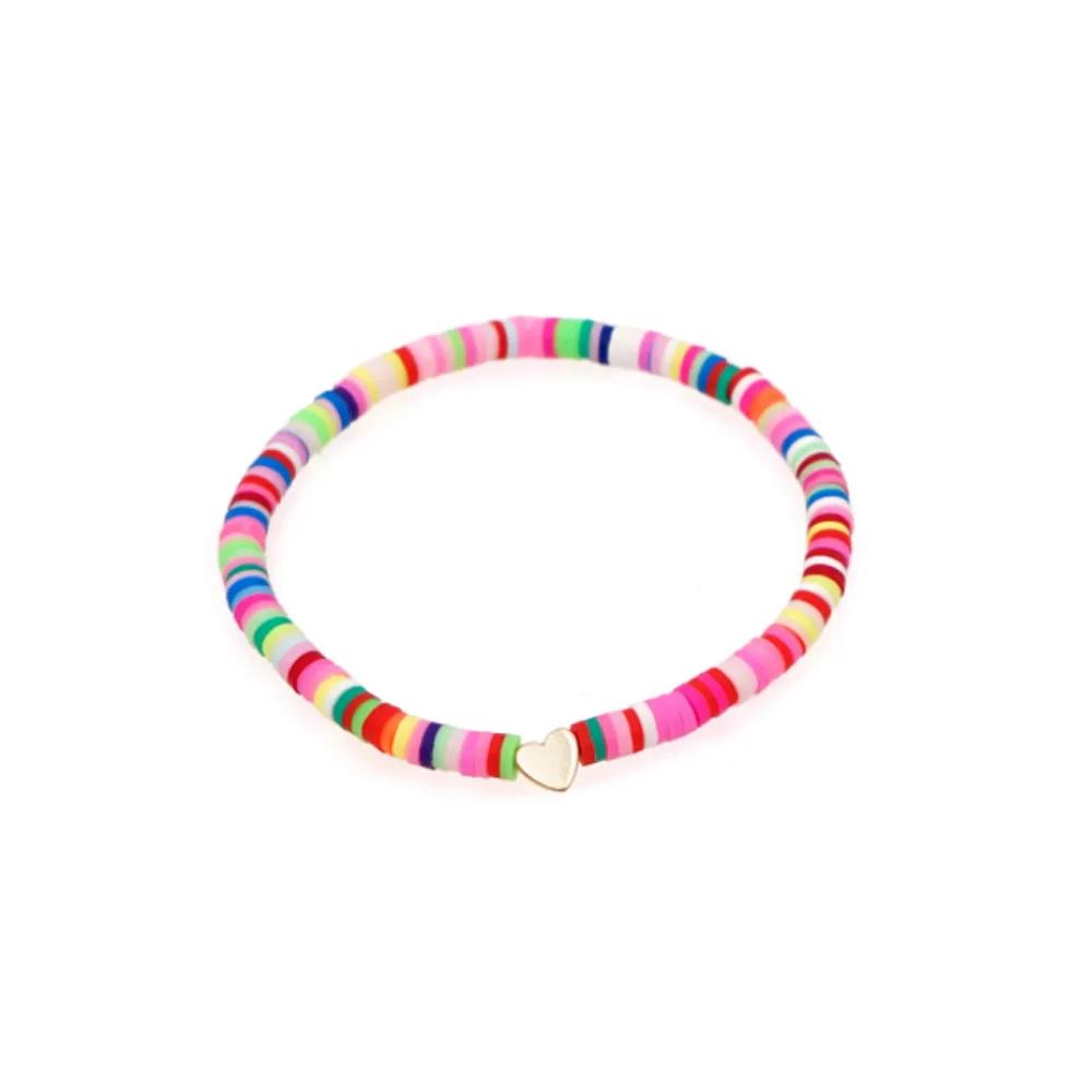 Set di Braccialetti Impilabili Arcobaleno Bohemien per Donna Ciondolo a Forma di Cuore Argilla Morbida Ceramica Perline Stratificate Catena Braccialetto Gioielli Boho Femminili