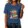 T-shirt da donna a maniche corte con stampa natalizia, top casual per le feste