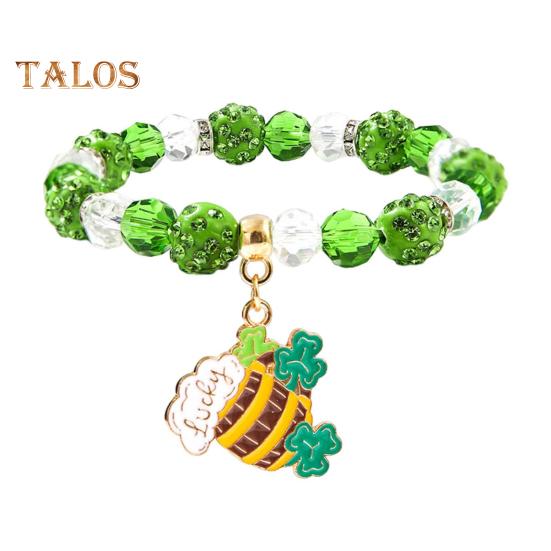 

Браслет из клевера. День Святого Патрика Ирландские бисерные украшения со стеклянными бусинами и подвесками Браслет-талисман на удачу для праздничных торжеств Эластичный клевер C