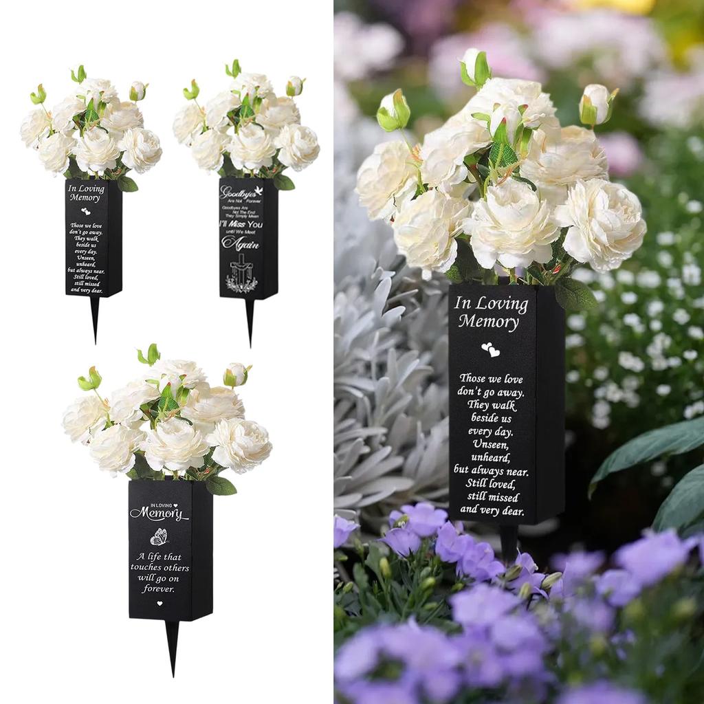 Outdoor Cemetery Grave Metal Memorial Flower Stand With Marker Floral Decorations For  Garden