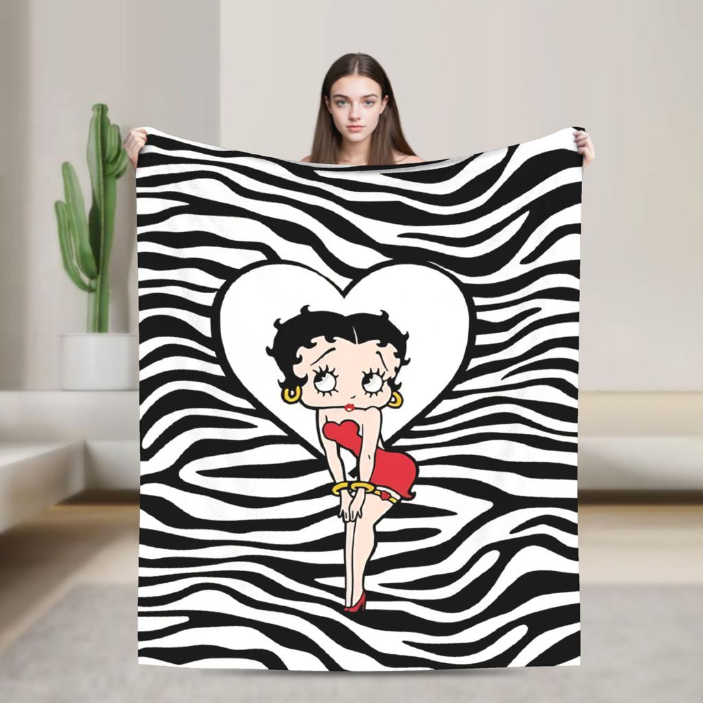B-Bettys Boops Blanket  Super Warm Pattern Plush Throw Blanket For Boy Girl Bedroom Flannel Bedspread Bed Cover