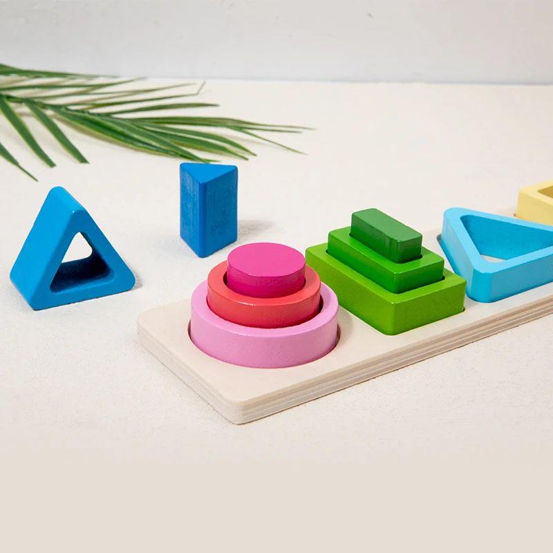 Montessori Träsorteringsstapelleksaker Form Färg Sortering Blockpussel Småbarn Geometriska Stapelleksaker för Baby Tidig Utbildning
