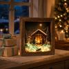 Unique Christmas Home Gift Sea Glass Shadow Box Night Light, 3D Winter Snow Scene Wooden LED Lighted Picture Frame Art with Warm Glow, Landscape