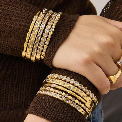 European & American 18K Gold Geometric Zircon Bracelet - Stainless Steel, Light Luxury, Hot Style
