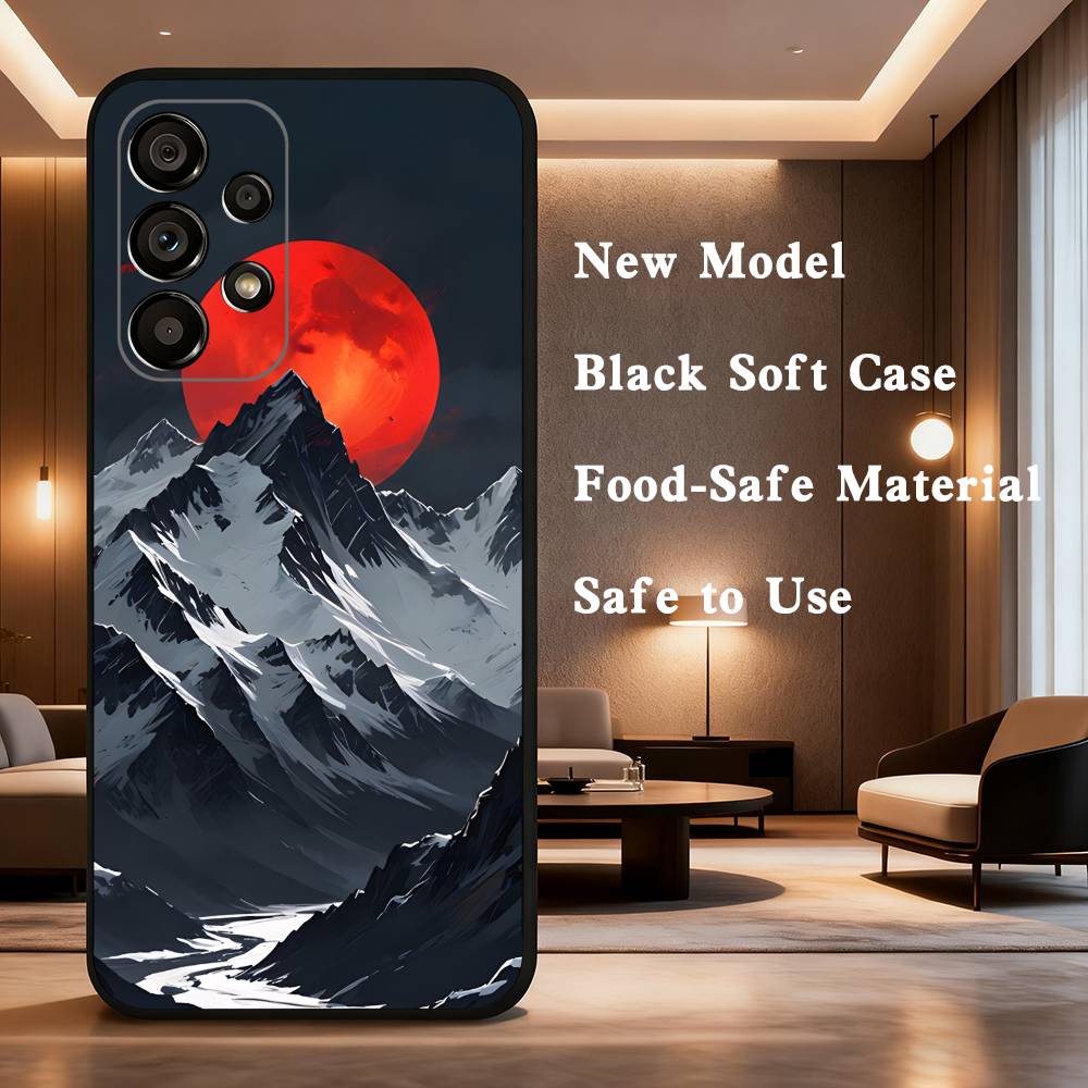 Snow Mountain Scenery Design Phone Case Soft black protective case for Samsung Galaxy A32,A10,A71,A11,A12,A13, A31, Note 10,etc.