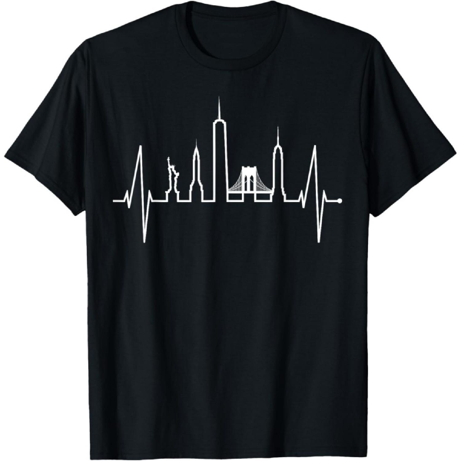 New York Skyline Heartbeat Statue Of Liberty I Love New York T-Shirt(2) S