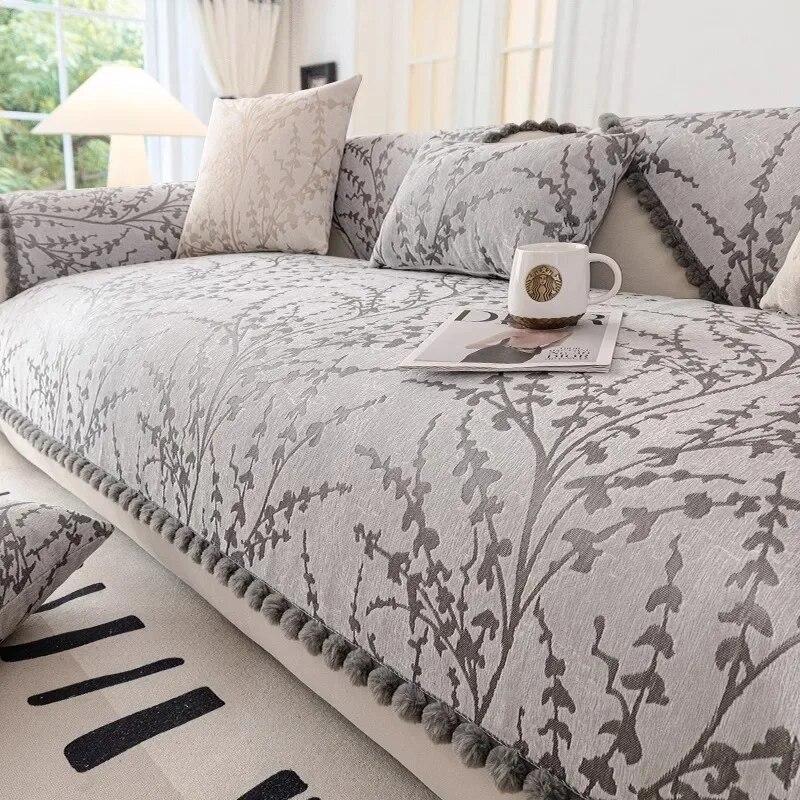 Chenille Sofakussen Jacquard Met Pompon Sofahoes Antisliphoes Retro Universeel Slijtvast Armleuning Woonkamer 90x70cm 1pcs