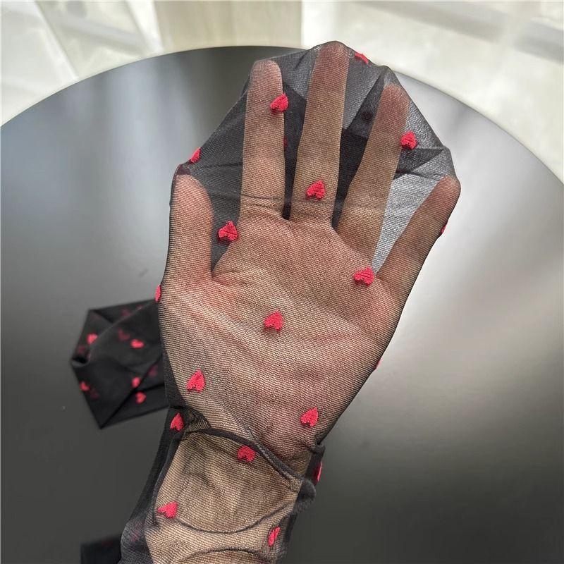 Ultra-Thin Polka Dot Pantyhose: Red Heart Black Silk Japanese Style