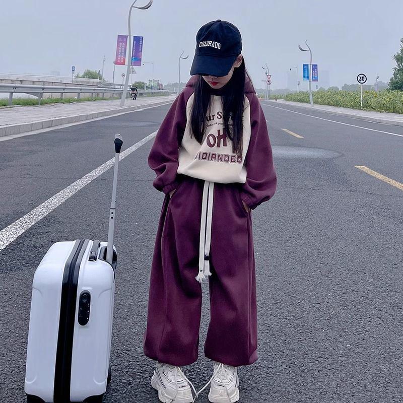 

2025 Girls Trendy Hooded Sweatshirt & Pants Set - Autumn/Winter Collection 160 cm