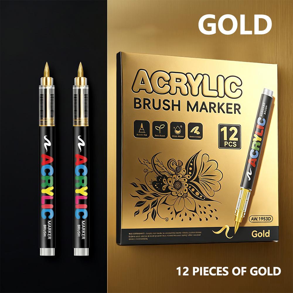 Gold and Silver Direct-Flow Acrylic Markers Art Highlighters DIY Black Card Journaling Pens Soft-Tip Painting Markers