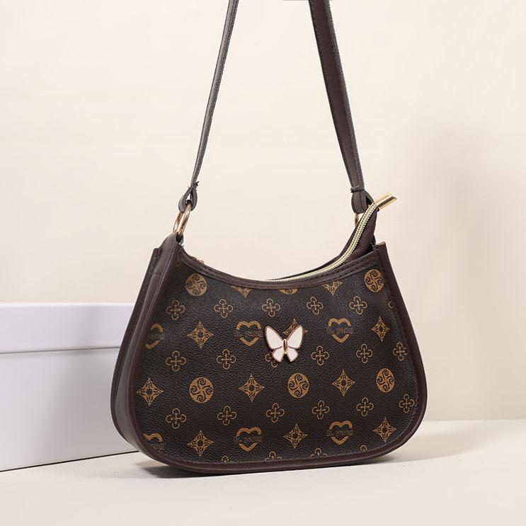 

Премиальная наплечная сумка Цветочный полумесяц с акцентом в виде бабочки темно-коричневого