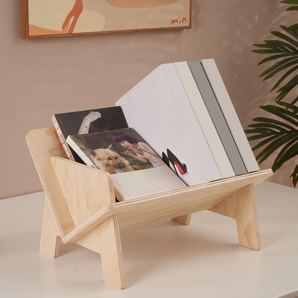 Wood Tilted Bookcase V Shaped Triangular Support Fine Polishing Tabletop Book  for Office Dormi