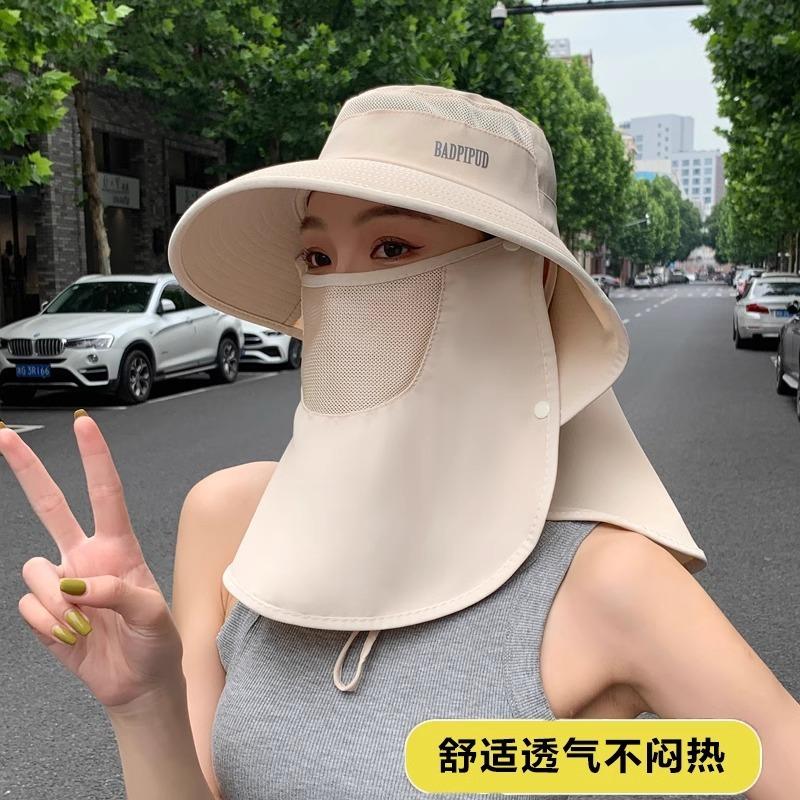 Solhatt dame sommer solbeskyttelse ny stor brem sjal ansiktsdekning bøttehatt stort hodeomkrets strandhatt
