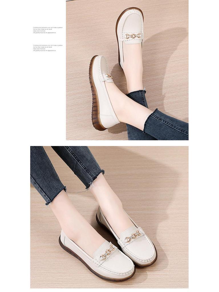 Genuine Leather Women's Non-Slip Loafers - Soft Sole, Comfortable Flats for Middle-Aged and Elderly