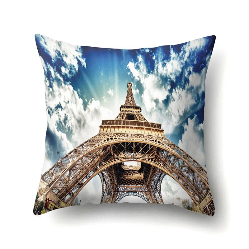 Polyester Pillow Cover Home Printed Pillow Cover Retro Tower European Building Cushion Cover Car Cushion Cover