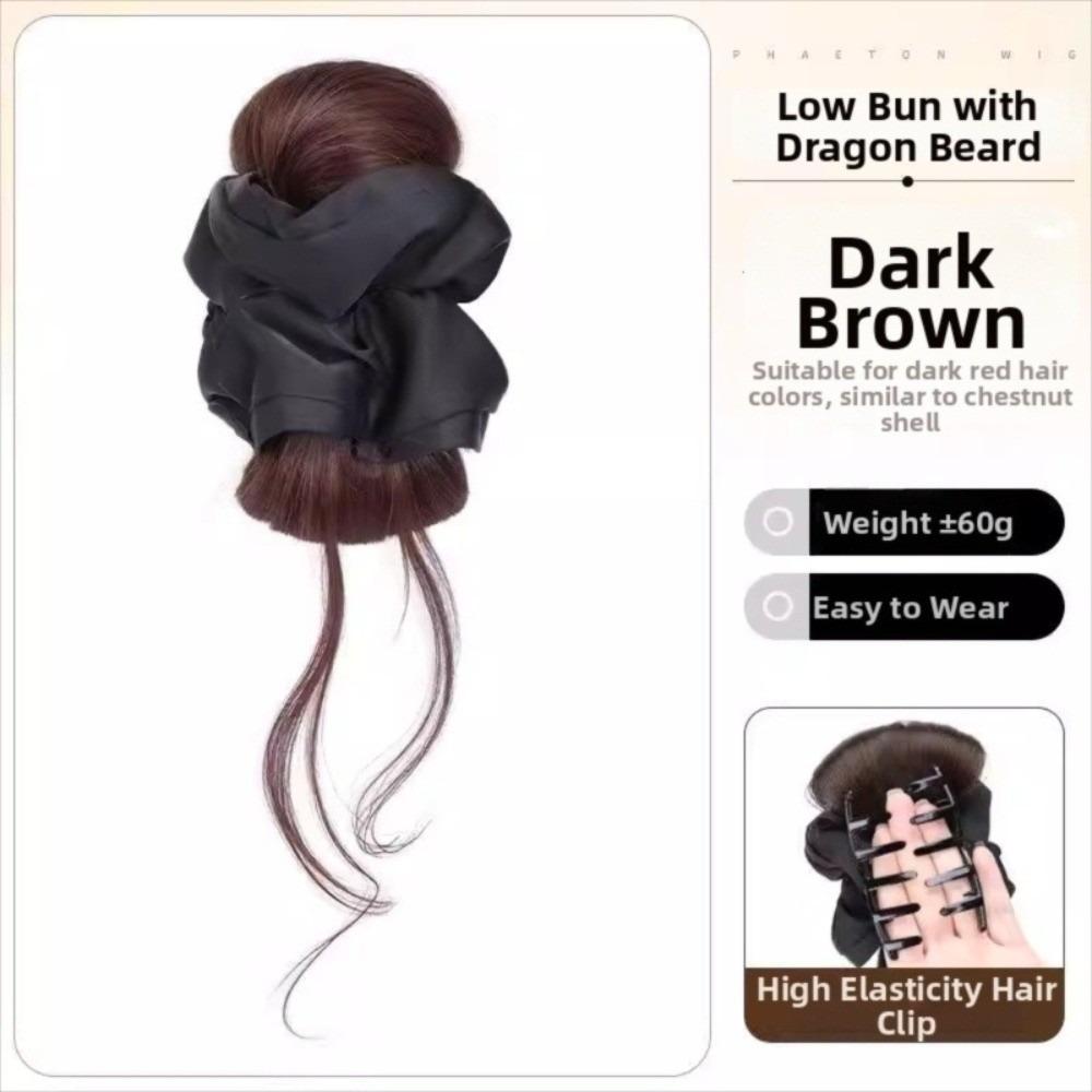 Elegant Synthetic Hair Bun Headband Scrunchie Flower Bun Head Wig  Daily Use