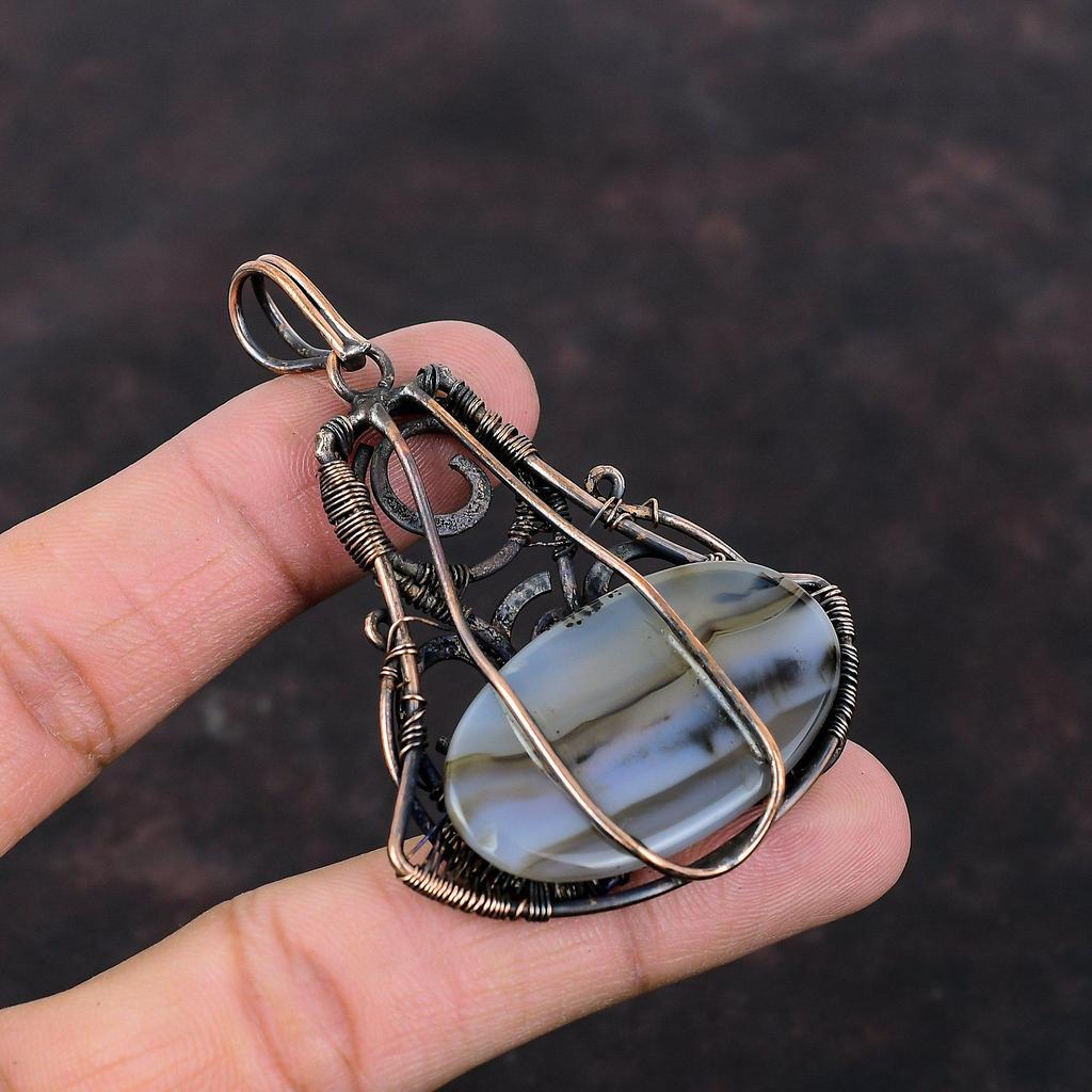 Pandantiv Agat Montana Pandantiv Înfășurat în Sârmă de Cupru Bijuterii Decente Pandantiv cu Piatră Prețioasă Bijuterii din Cupru Făcute Manual Pandantiv Stil Etnic Cadou Pentru El