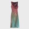 Sukienka midi z satyny tie-dye bez rękawów: 2024 Dopasowany krój w stylu europejskim i amerykańskim