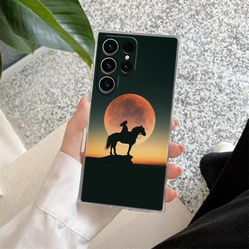 Horses Galloping Animal Painting Phone Case For Samsung Galaxy S24 S23 Ultra 5G S22 S20 Plus S21 FE Clear Case Cover Horse Funda