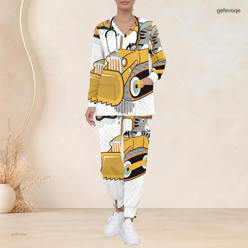 Conjunto de Uniforme de Enfermera para Mujer Tallas Grandes Cuello en V Manga Larga Estampado Patriótico Águila Calva Vintage