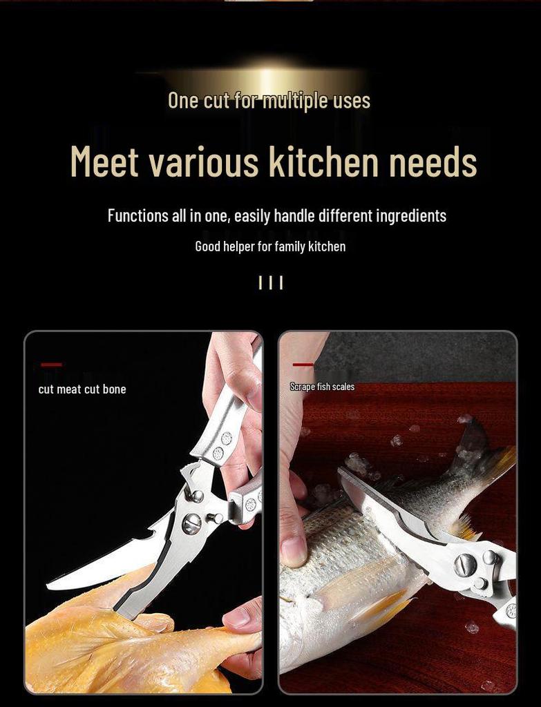 Heavy-Duty Stainless Steel Kitchen Scissors - Multi-Functional for Fish and Bone Cutting