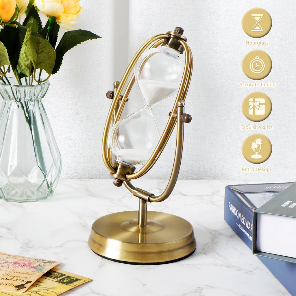Sanduhr-Timer, 30 Minuten, Sanduhr-Timer, Vintage-Sanduhr aus Metall und Glas, dekorative Stundengläser für Schreibtisch, Büro und Zuhause