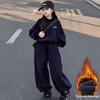 Girls' Fleece-Lined Sweatshirt Set: 2025 Autumn/Winter Fashionable Two-Piece for Kids - Casual, Loose, and Cozy.