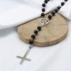 Rosary Necklace Gothic Inverted Cross Pendant Pagan Mysterious Silver Color Star Charm, Personality Neck Jewelry