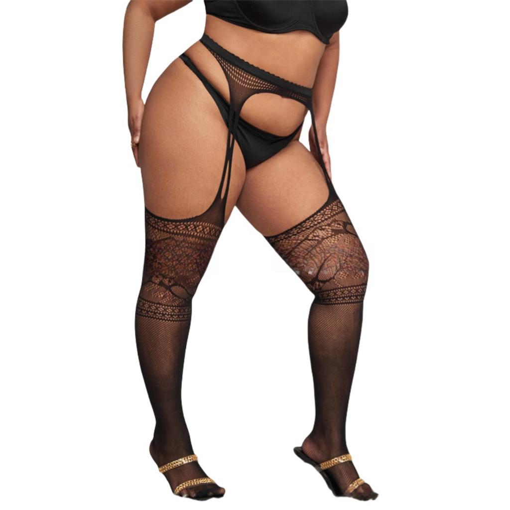 Plus Large Size Women Lace Fishnet Stockings Female Lingerie Tights Leggings Female High Waist Mesh Pantyhose for Women XXXL
