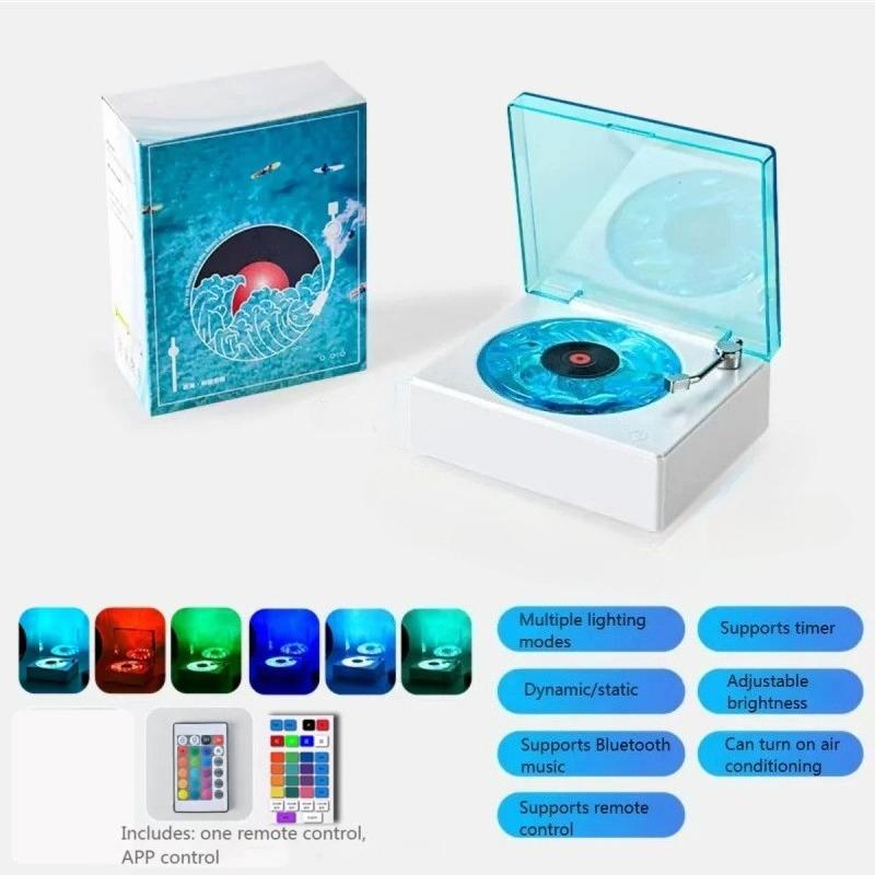 

Wireless Sleep Aid Speaker Built-in White Noise Retro Vinyl Record Player Speaker RGB Ambient Lighting Timer Function Gift