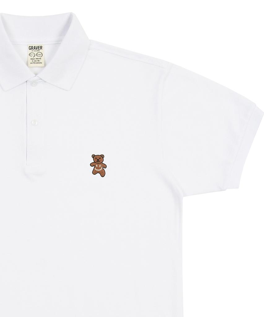 GRAVER [Unisex] Bear Embroidered Pique Short Sleeve T-Shirt_White