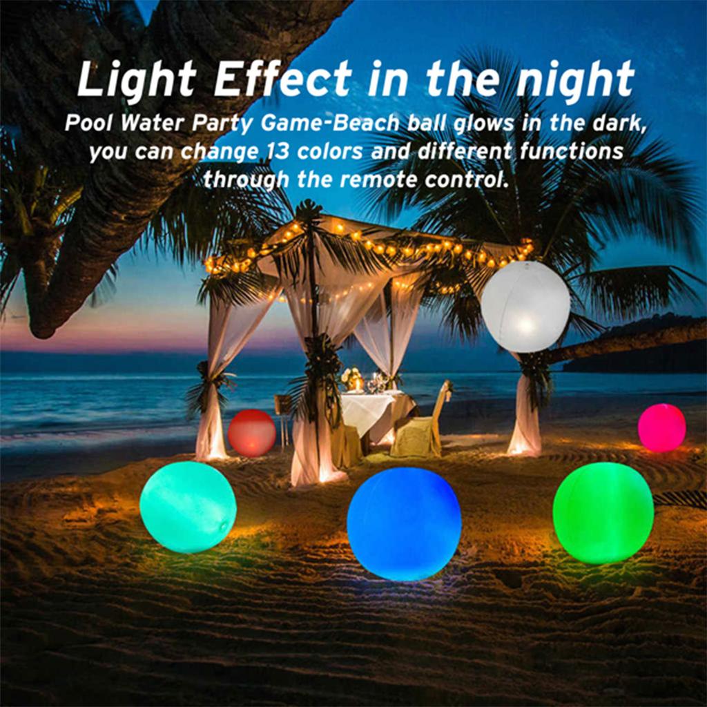 15.7inch LED Beach Ball 16 Colors Changing Light up Pool Ball Remote Control Inflatable IP68 Waterproof Glow in Dark Pool Light