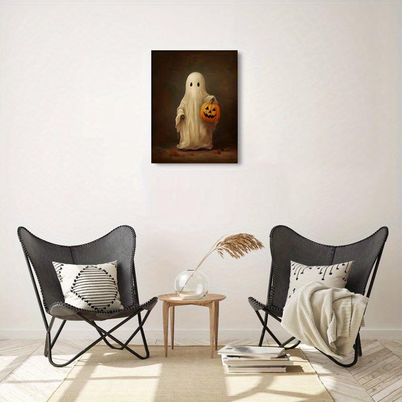 with Wooden Frame - Halloween Modern Art Canvas Poster - Cute Ghost Face Ghost Pumpkin Poster New Year Easter Gift