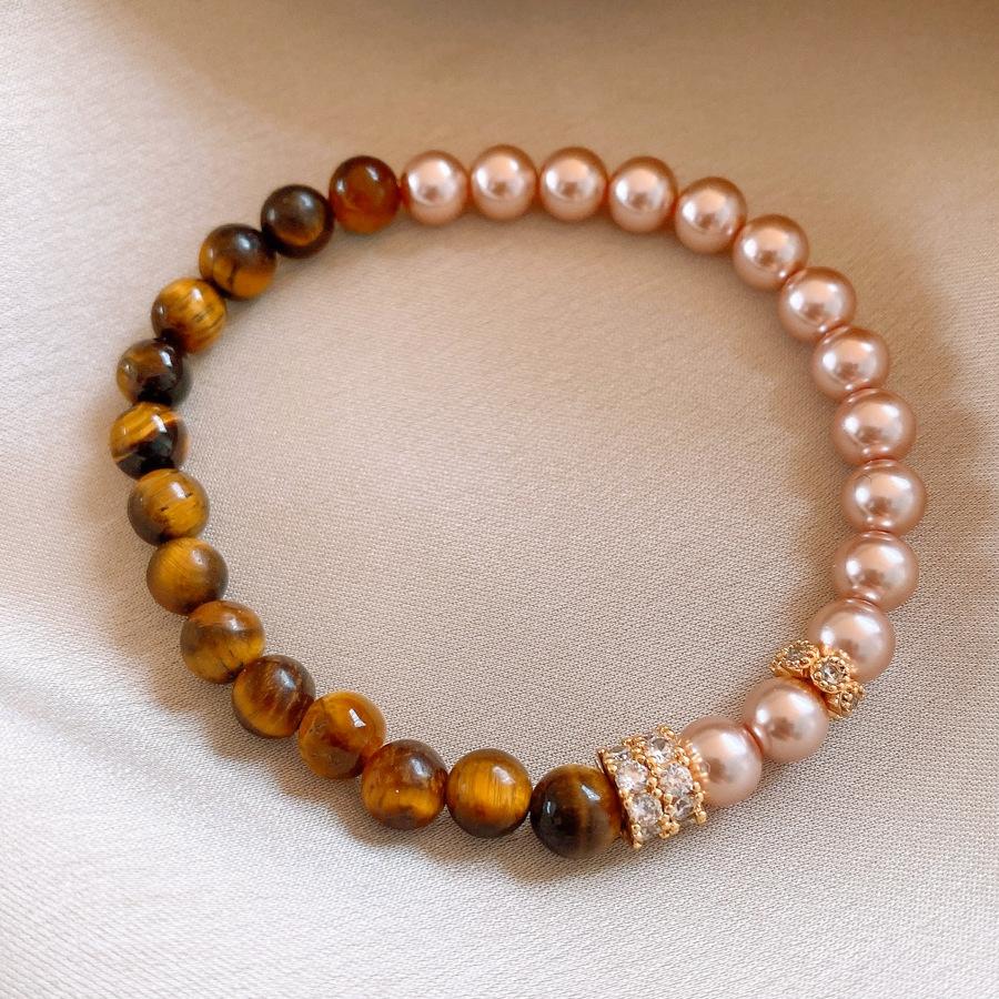 European and American retro zircon round contrasting color tiger s eye beaded bracelet light luxury bracelet exquisite jewelry