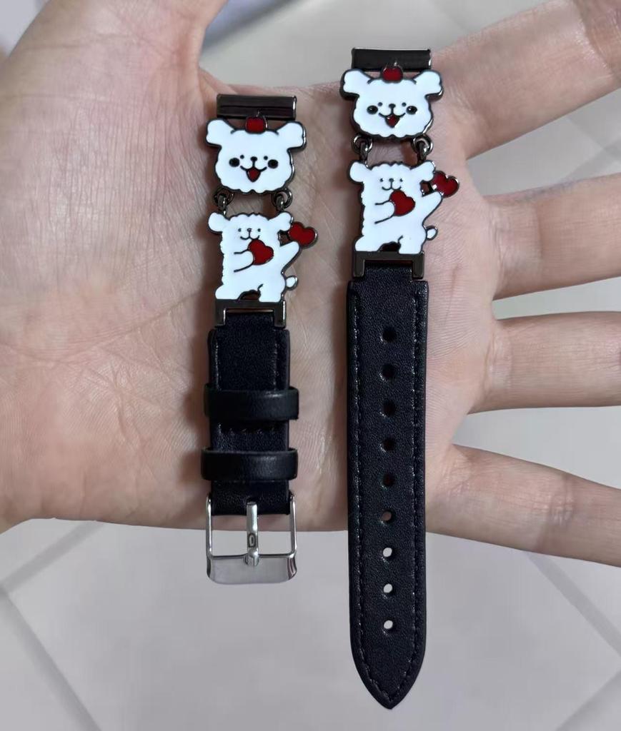 Heart-Shaped Bear Leather Wristband for Apple/Huawei/Xiaomi Devices (14mm) - Trendy Cartoon Design