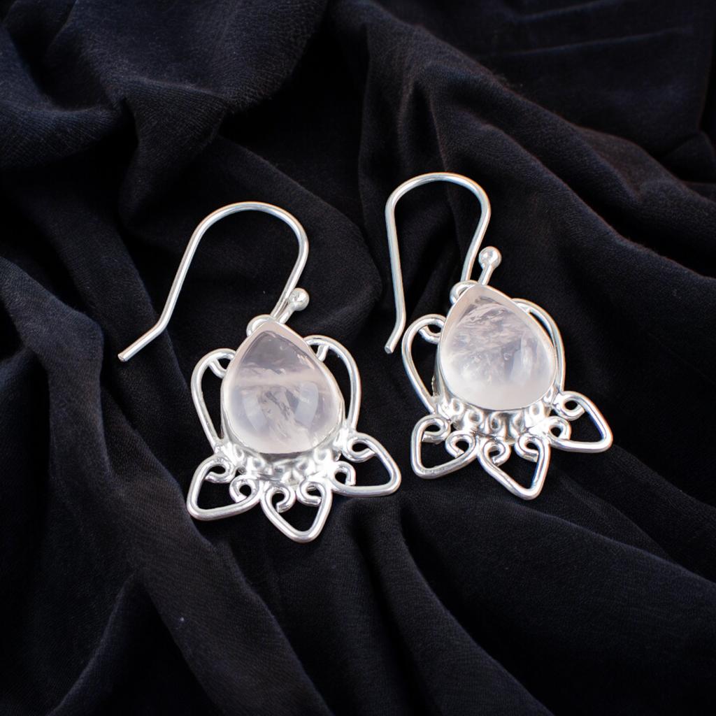 Rose Quartz Gemstone 925 Sterling Silver Handmade Jewelry Girls Earrings 1.70" EE-40-22