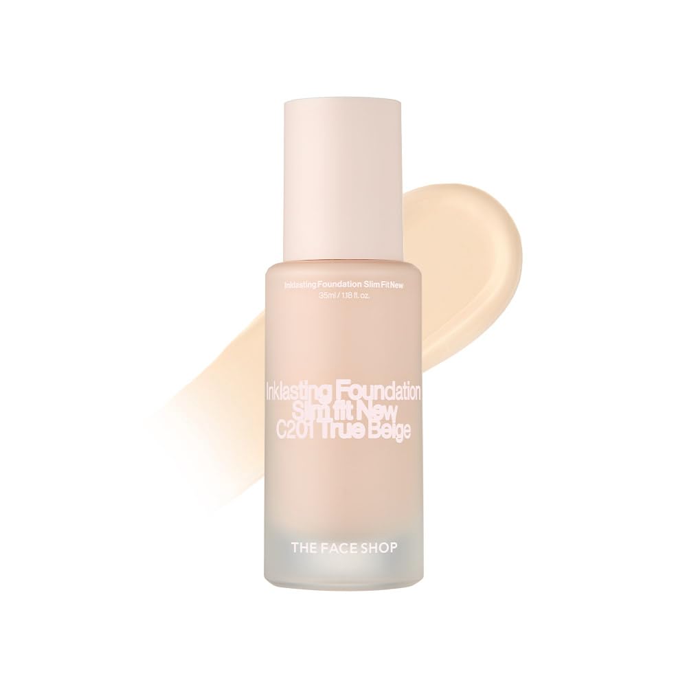 

THE FACE SHOP Ink Lasting Foundation Slim Fit New Base Makeup for White High Korean Cosmetics #C201 35ml, Serum-Infused Skin, Coverage,