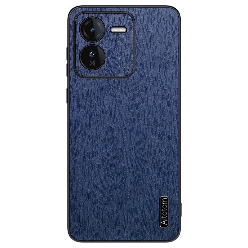 For vivo iQOO Z9 5G Case Wood Texture Leather Coating PC+TPU Bump Proof Phone Shell