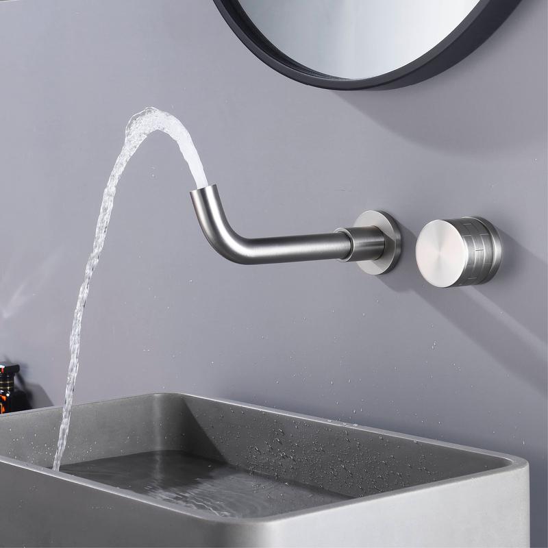 Minimalist brass brushed gold rose gold wall mounted basin faucet modern embedded 2-hole hot and cold water bathroom mixer