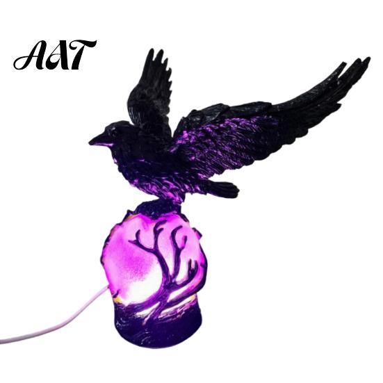 Hand Painted Sculpture Gothic Raven LED Ball Lamp, Mysterious Crow On Orb Sculpture, Whimsical Room Lighting Halloween Decorative Table Lamp