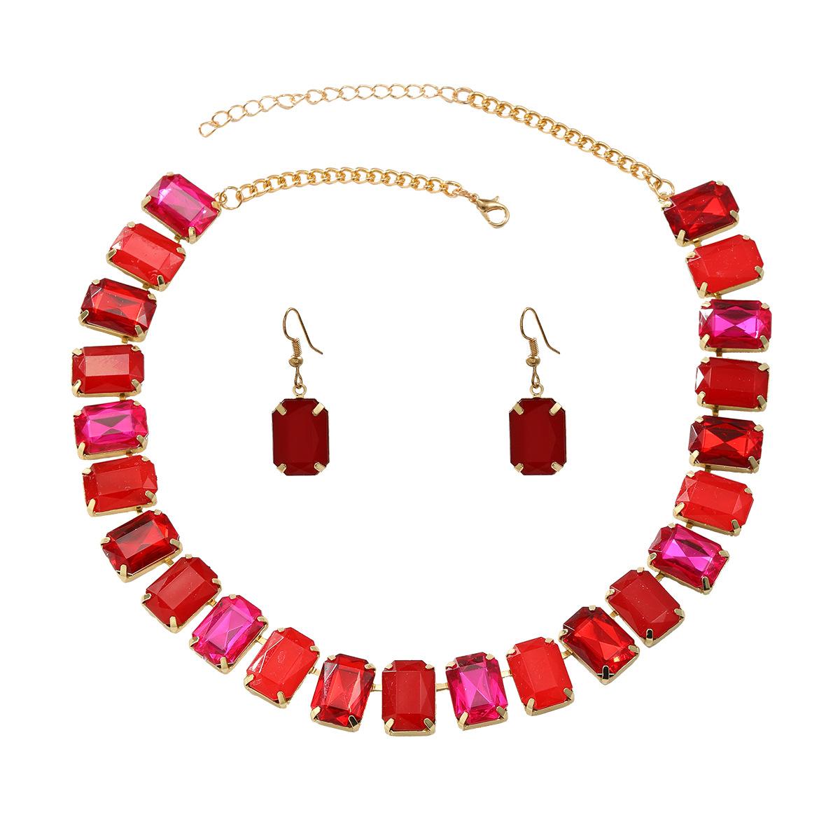 

Женское квадратное ожерелье с кристаллами, серьги в богемном стиле, вечерние украшения красный