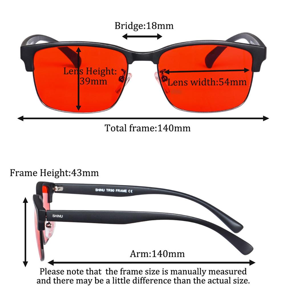 SHINU Red Lens Glasses Block Blue Green Light Anti Glare Computer Glasses for Better Sleep Before Bed