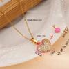 Creative 2 Sides Zircon Heart Pendant Necklaces for Women Girls Stainless Steel Chain Vintage Heart Jewelry Gifts for Friends