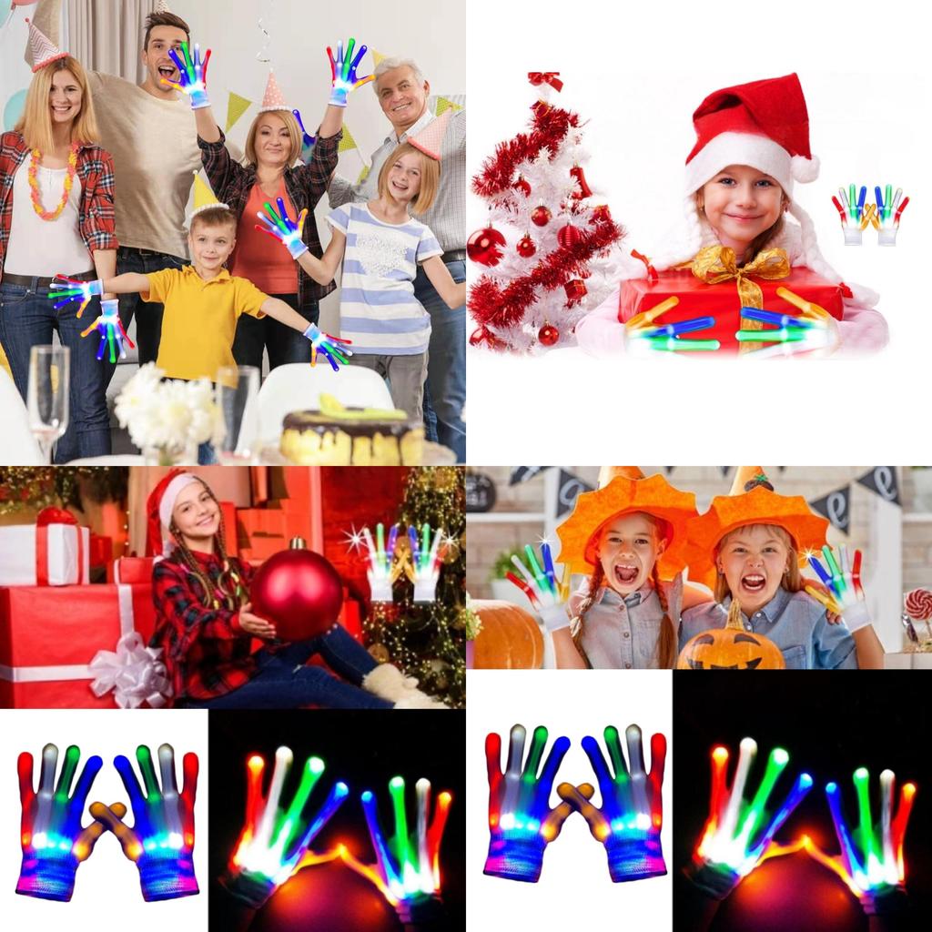 Bright Multi-colored Led Light-up Knitted Gloves Ideal For Halloween And Parties